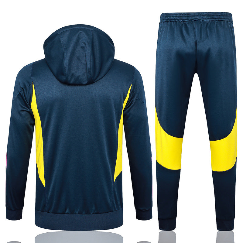 Real Madrid Long Hooded Zipped Tracksuit Navy/Yellow 2023-24