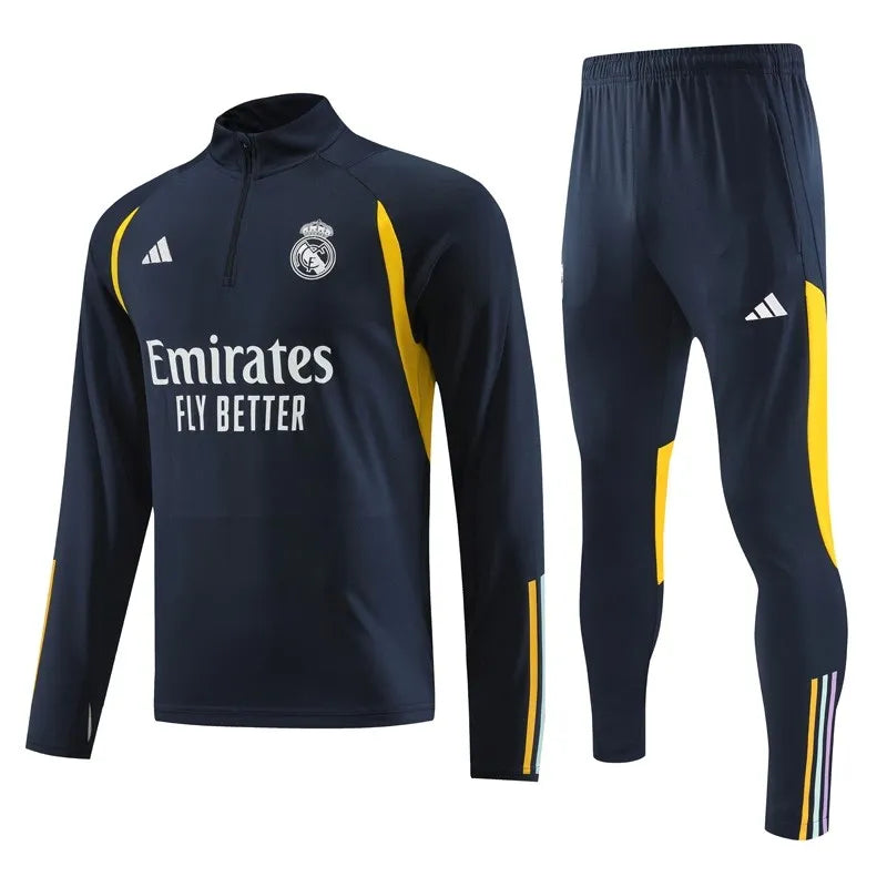 Real Madrid Long Sleeve Zipped Tracksuit Blue/Yellow 2023-24