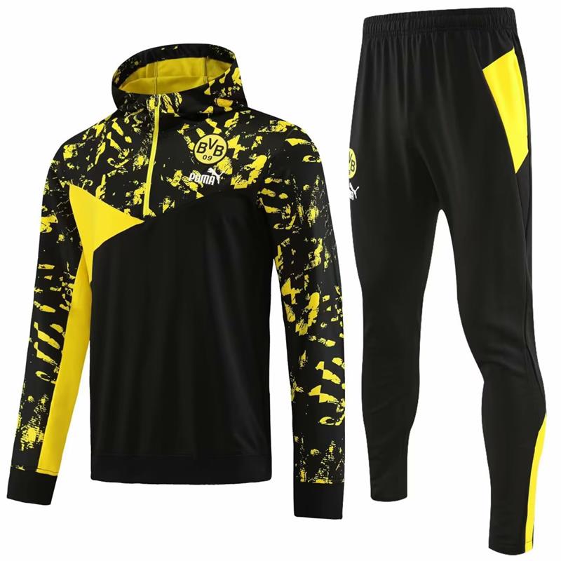 Dortmund Long Sleeve Zipped Tracksuit Black/Yellow 2023-24