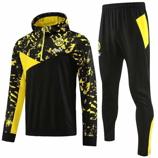 Dortmund Long Sleeve Zipped Tracksuit Black/Yellow 2023-24