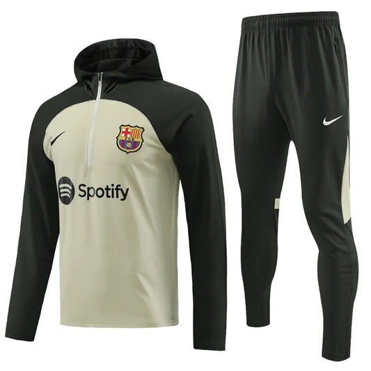 Barcelona Long Sleeve Hooded Zipped Tracksuit Grey 2023-24
