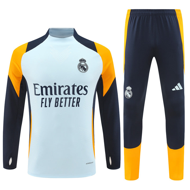 Real Madrid Long Sleeve Zipped Tracksuit White/Orange/Black 2024-25