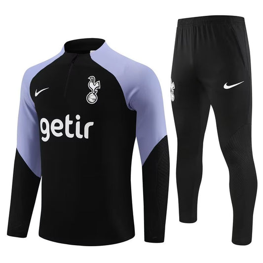 Tottenham Long Sleeve Zipped Tracksuit Black/Grey 2023-24