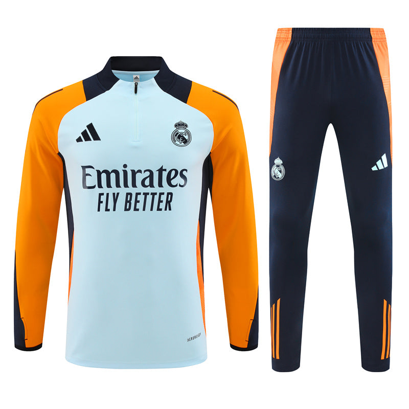 Real Madrid Long Sleeve Zipped Tracksuit White/Orange/Black 2024-25
