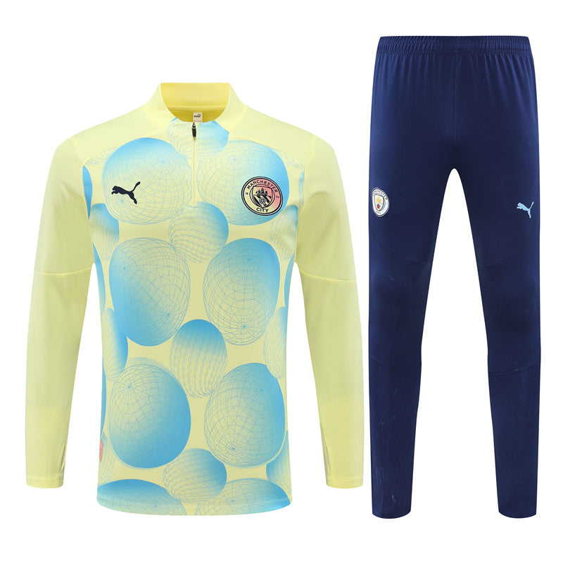 Manchester City Long Sleeve Zipped Tracksuit Yellow/Navy 2024-25