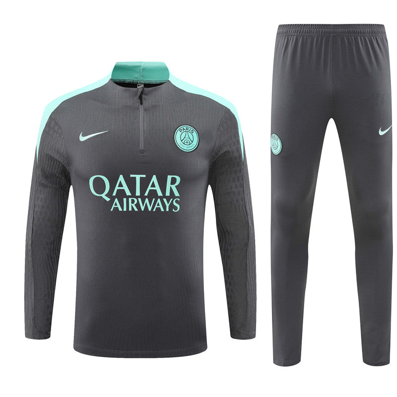 PSG Paris Saint German Long Sleeve Tracksuit Grey/Teal 2024-25