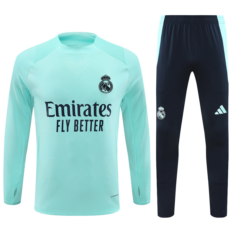 Real Madrid Long Sleeve Zipped Tracksuit Light Blue/Black 2024-25
