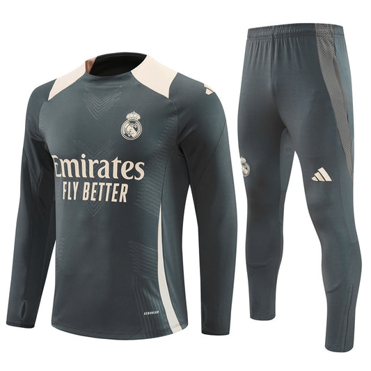 Real Madrid Long Sleeve Zipped Tracksuit Grey/White 2024-25