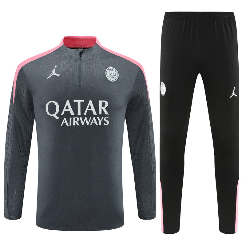 PSG Paris Saint German Long Sleeve Tracksuit Grey/Pink 2024-25