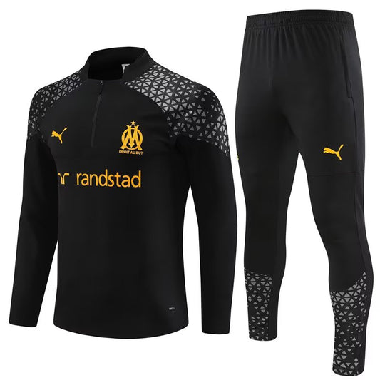 Marseille Long Sleeve Zipped Tracksuit Black/Gold 2023-24