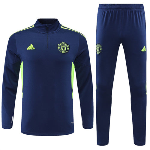 Manchester United Long Sleeve Zipped Tracksuit Navy/Neon 2022-23