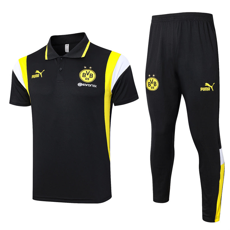 Dortmund Short Sleeve Tracksuit Set Black/Yellow 2023-24