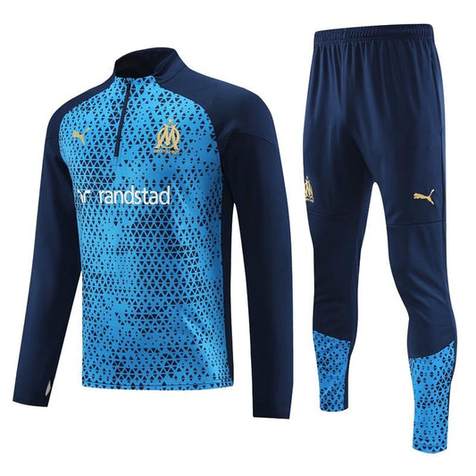 Marseille Long Sleeve Zipped Tracksuit Cyan/Navy 2023-24