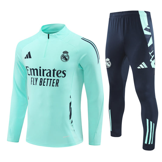 Real Madrid Long Sleeve Zipped Tracksuit Teal/Navy 2024-25