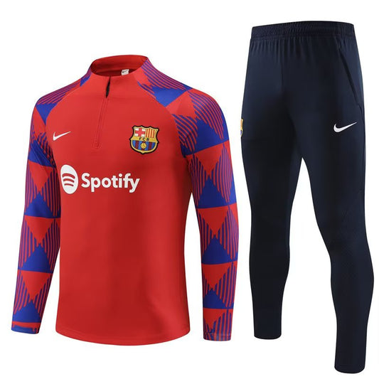 Barcelona Long Sleeve Zipped Tracksuit Red/Black 2023-24