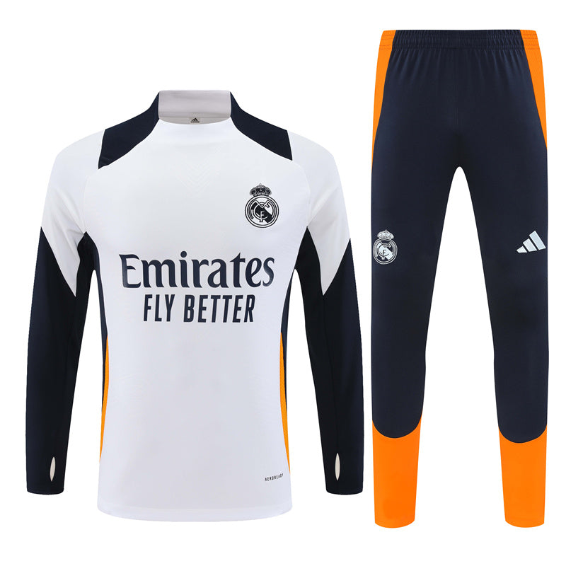 Real Madrid Long Sleeve Zipped Tracksuit White/Black/Orange 2024-25