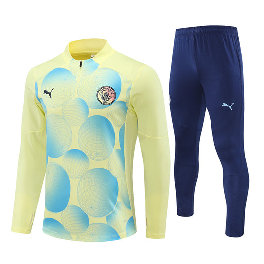 Manchester City Long Sleeve Zipped Tracksuit Yellow/Navy 2024-25