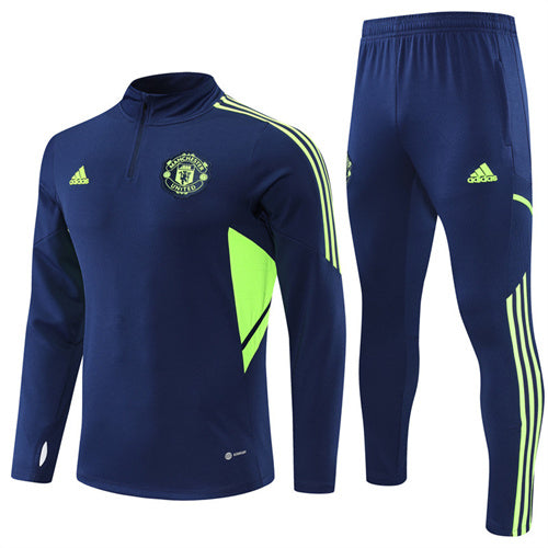 Manchester United Long Sleeve Zipped Tracksuit Navy/Neon 2022-23