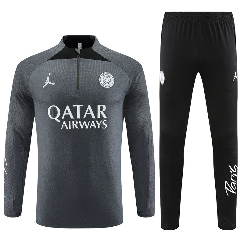 PSG Paris Saint German Long Sleeve Tracksuit Grey/Black 2023-24