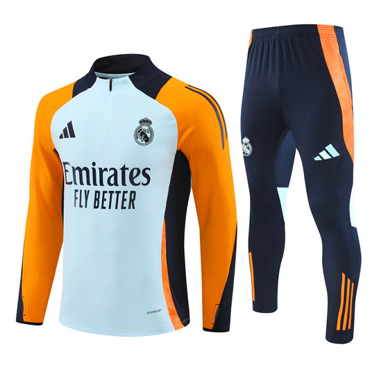 Real Madrid Long Sleeve Zipped Tracksuit White/Orange/Black 2024-25