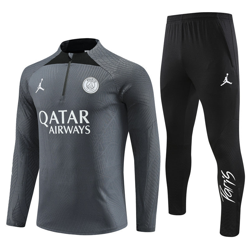 PSG Paris Saint German Long Sleeve Tracksuit Grey/Black 2023-24