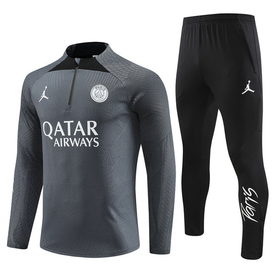 PSG Paris Saint German Long Sleeve Tracksuit Grey/Black 2023-24