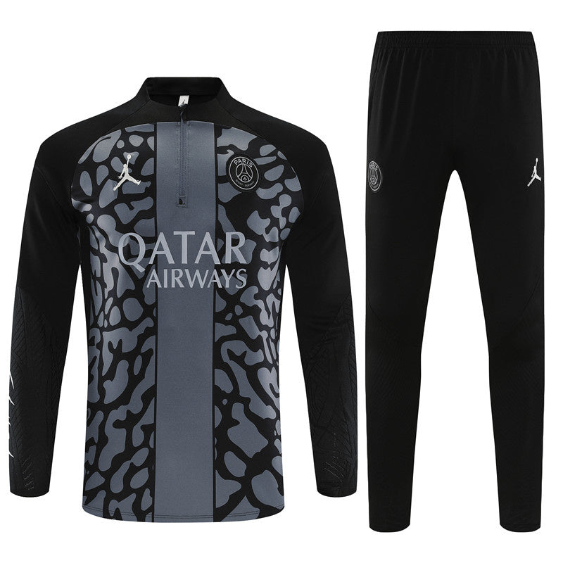 PSG Paris Saint German Long Sleeve Tracksuit Black/Grey 2023-24