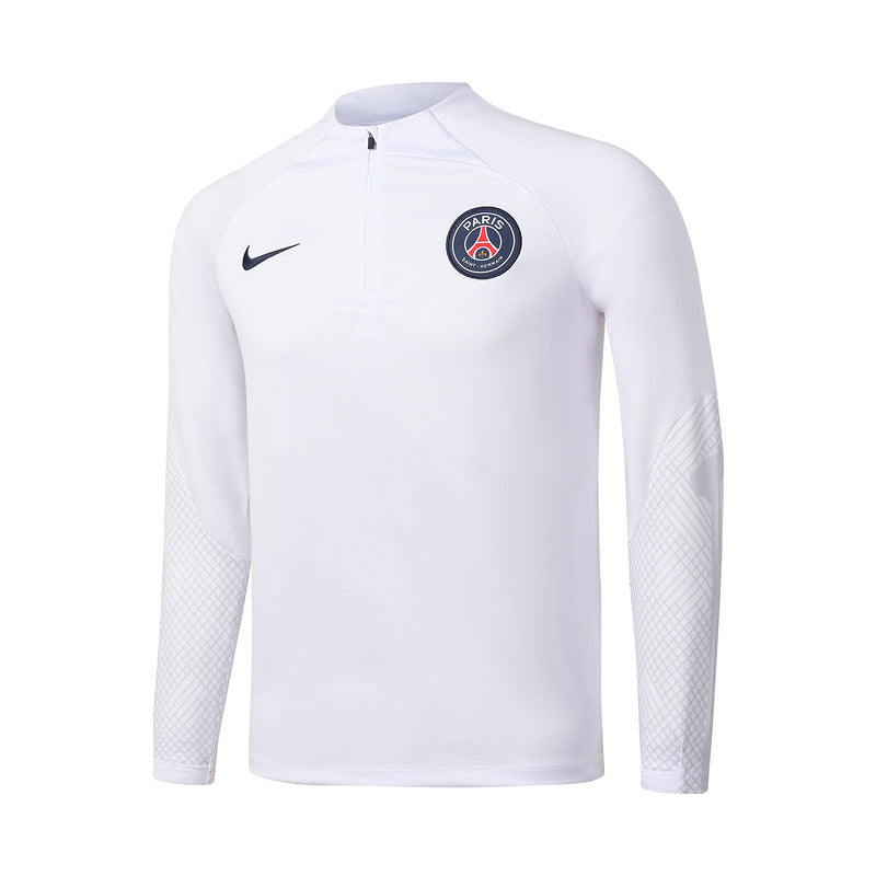 PSG Paris Saint German Long Sleeve Zipped Tracksuit White/Navy 2022-23