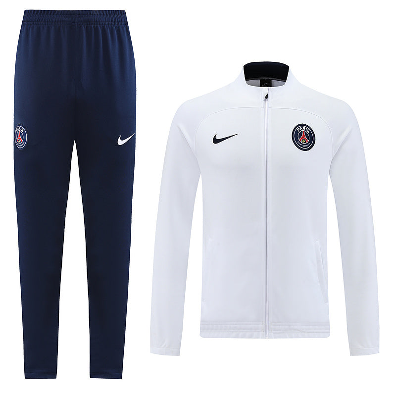 PSG Paris Saint German Long Sleeve Zipped Tracksuit White/Navy 2022-23