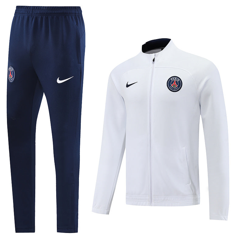 PSG Paris Saint German Long Sleeve Zipped Tracksuit White/Navy 2022-23