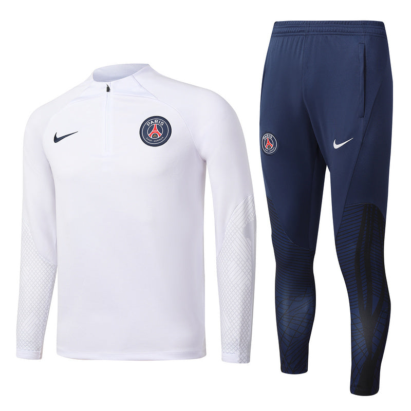 PSG Paris Saint German Long Sleeve Zipped Tracksuit White/Navy 2022-23