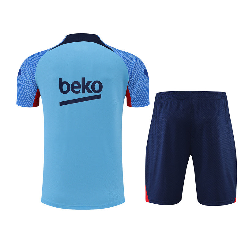 Barcelona Short Sleeve Set Cyan/Navy 2022-23