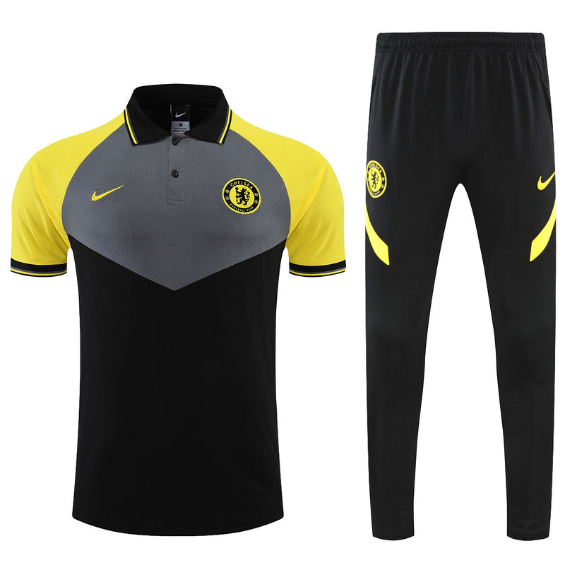 Chelsea Short Sleeve Tracksuit Yellow/Black/Grey 2022-23