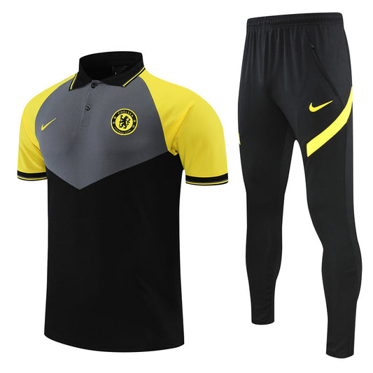 Chelsea Short Sleeve Tracksuit Yellow/Black/Grey 2022-23