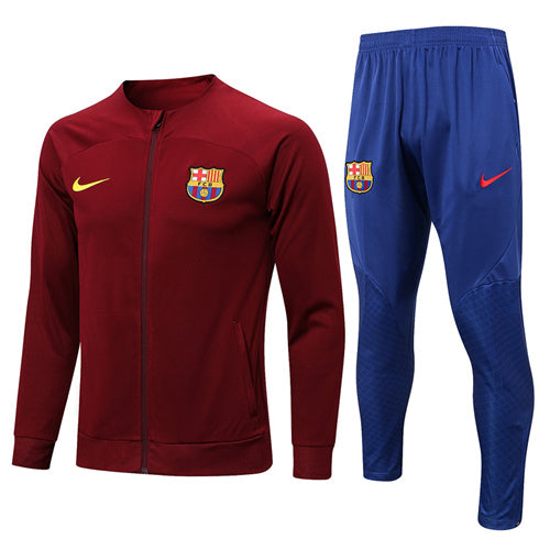 Barcelona Long Sleeve Zipped Tracksuit Wine/Blue 2022-23