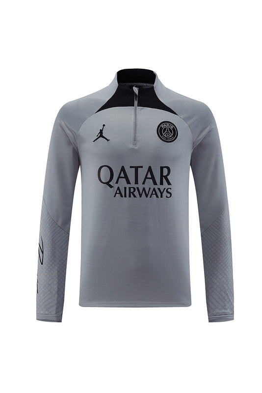 PSG Paris Saint German Long Sleeve Tracksuit Grey/Black 2022-23